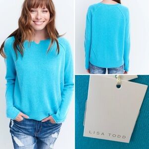 New! LISA TODD $385 STARBURST SWEATER in BLUERASPBERRY Size Small